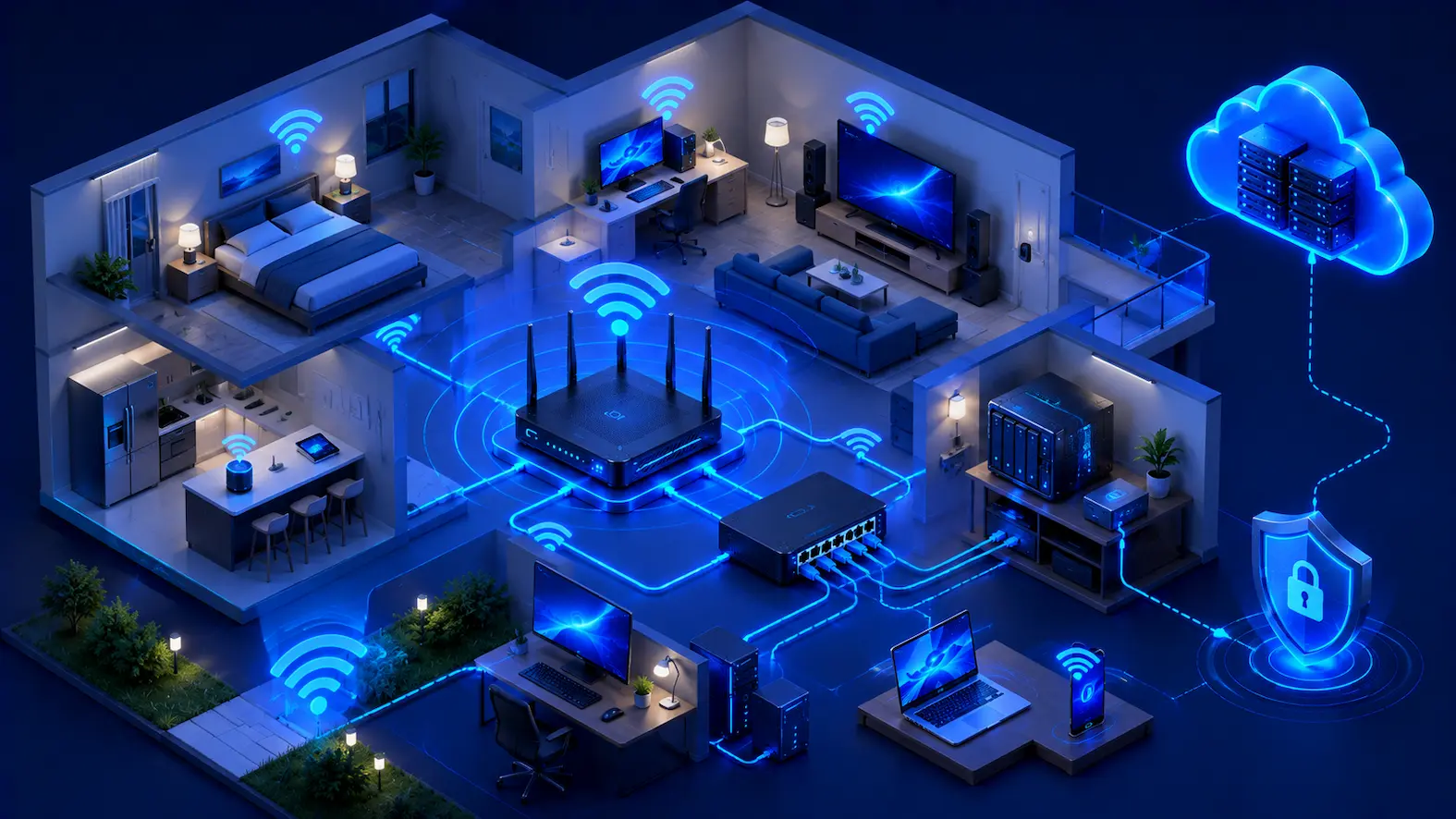 Illustration showing a reliable and well-organized home computer network.